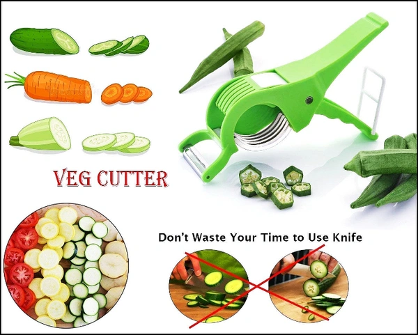 2 in 1 Stainless Steel 5 Blade Vegetable Cutter with Peeler | Multifunctionctional Presiding Vegetable Hand Blender Chopper | Chilly, Onion Cutter with Lock System (PACK OF 1) [Multi Color]